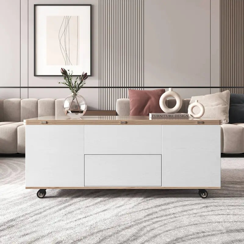 Table basse ou table d'appoint de rangement en abaca tissé naturel, style rotin bohème