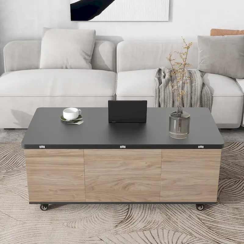 Table basse ou table d'appoint de rangement en abaca tissé naturel, style rotin bohème
