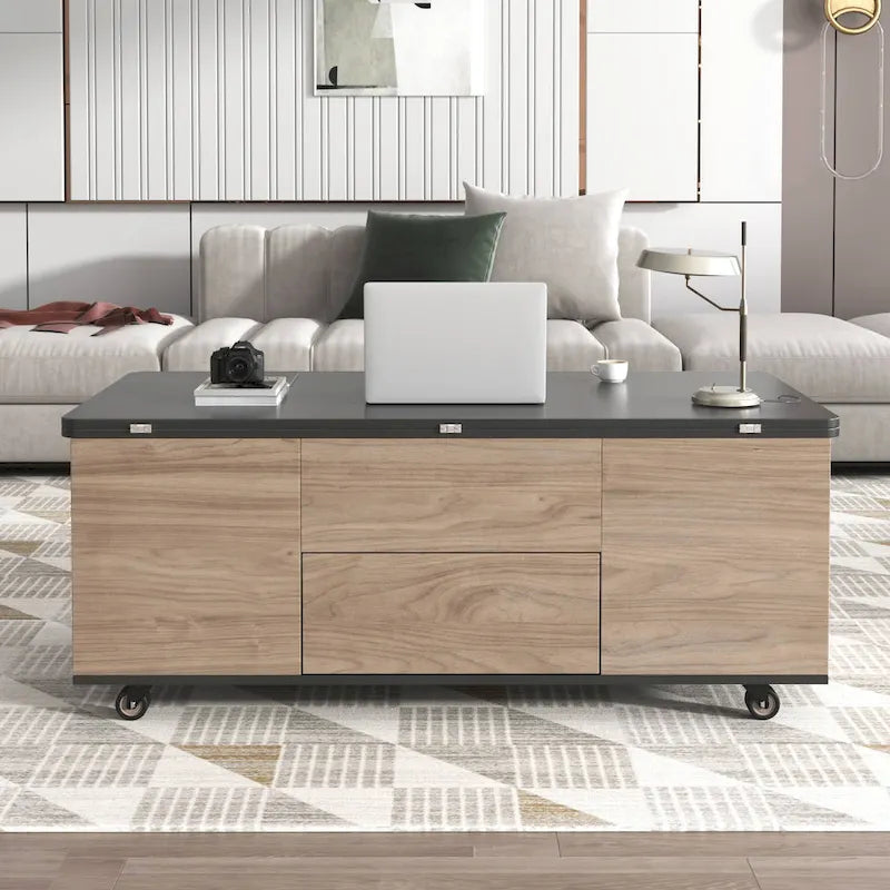 Table basse ou table d'appoint de rangement en abaca tissé naturel, style rotin bohème