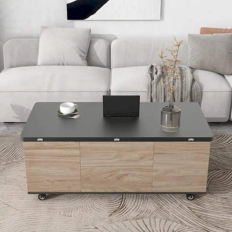 Table basse ou table d'appoint de rangement en abaca tissé naturel, style rotin bohème