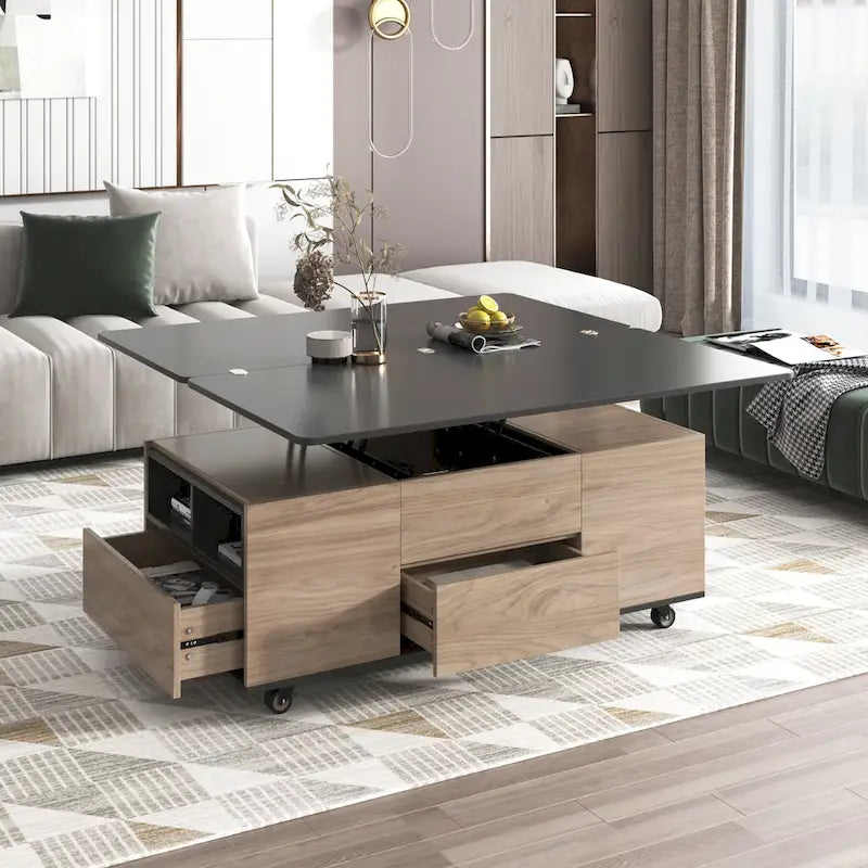 Table basse ou table d'appoint de rangement en abaca tissé naturel, style rotin bohème