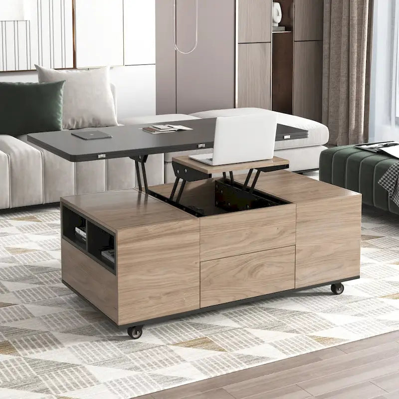 Table basse ou table d'appoint de rangement en abaca tissé naturel, style rotin bohème