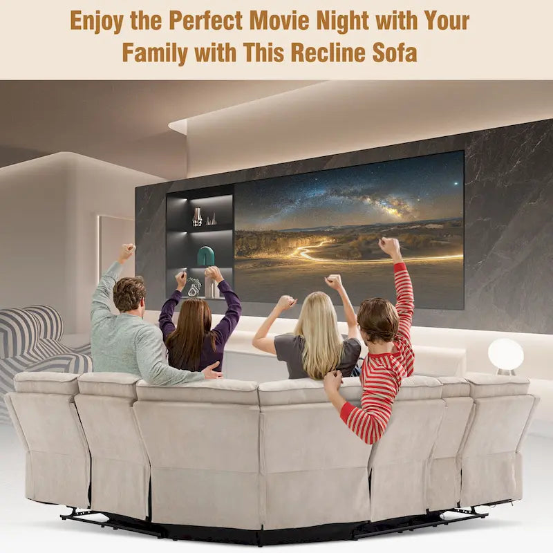 Ensemble de mobilier de salon inclinable manuel moderne 94,8 avec ports USB, rangement caché, bande lumineuse LED et 2 porte-gobelets, crème