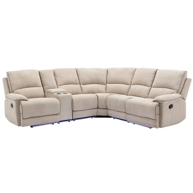 Ensemble de mobilier de salon inclinable manuel moderne 94,8 avec ports USB, rangement caché, bande lumineuse LED et 2 porte-gobelets, crème