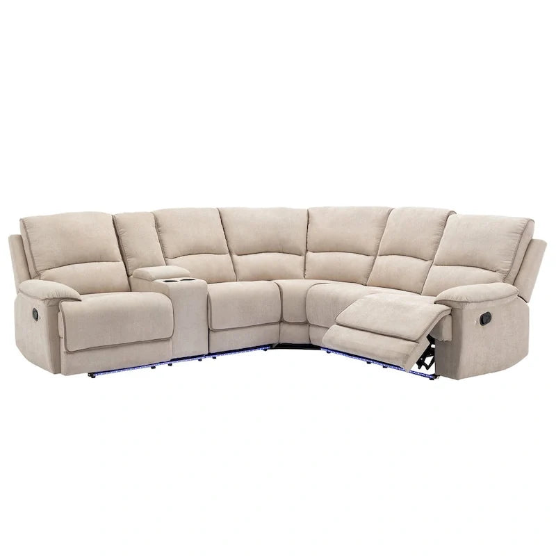 Ensemble de mobilier de salon inclinable manuel moderne 94,8 avec ports USB, rangement caché, bande lumineuse LED et 2 porte-gobelets, crème