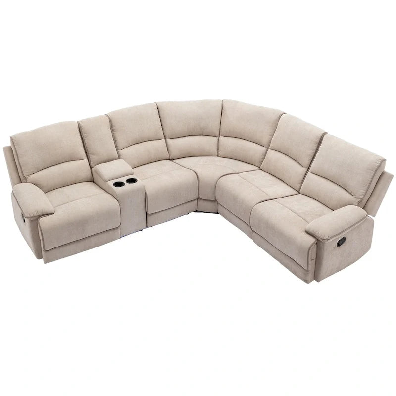 Ensemble de mobilier de salon inclinable manuel moderne 94,8 avec ports USB, rangement caché, bande lumineuse LED et 2 porte-gobelets, crème