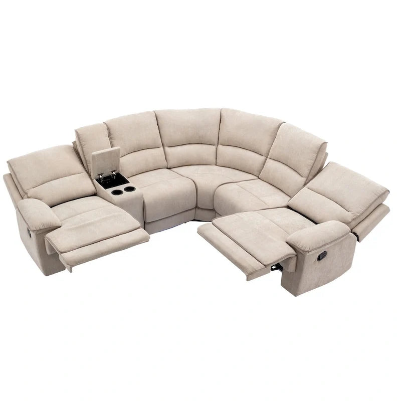Ensemble de mobilier de salon inclinable manuel moderne 94,8 avec ports USB, rangement caché, bande lumineuse LED et 2 porte-gobelets, crème