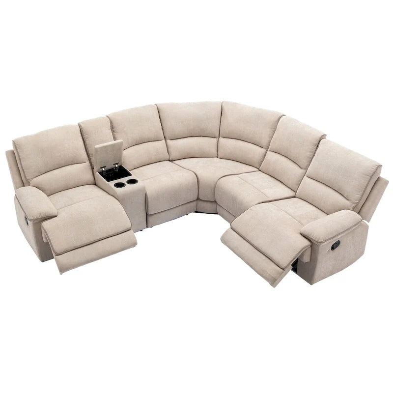 Ensemble de mobilier de salon inclinable manuel moderne 94,8 avec ports USB, rangement caché, bande lumineuse LED et 2 porte-gobelets, crème