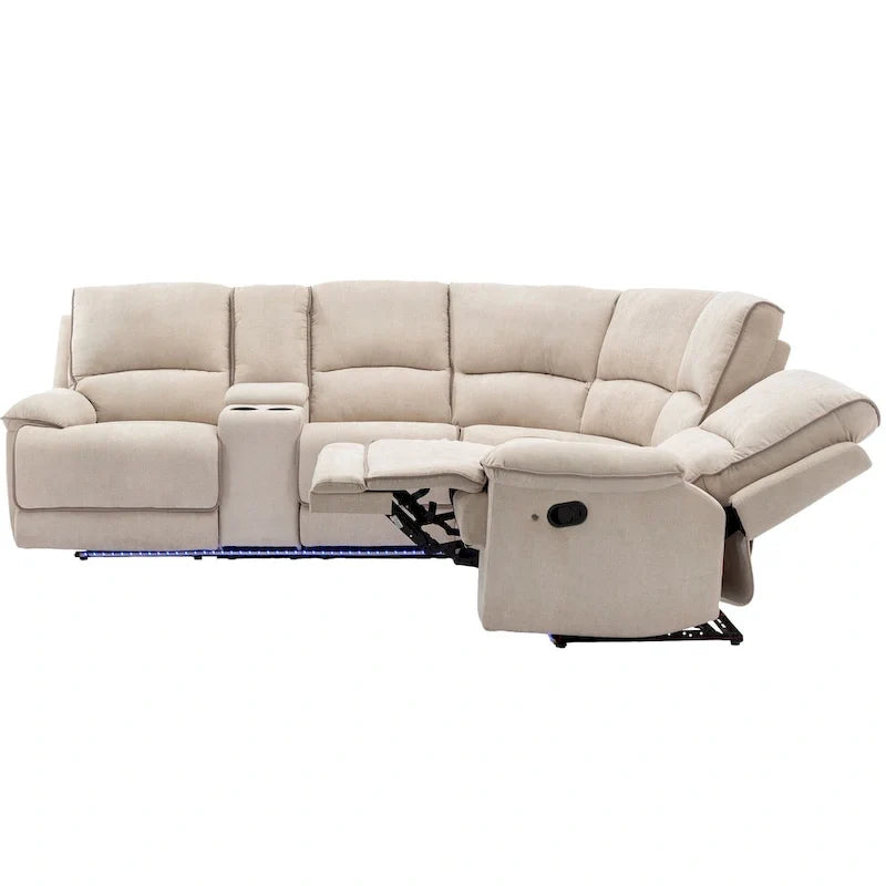 Ensemble de mobilier de salon inclinable manuel moderne 94,8 avec ports USB, rangement caché, bande lumineuse LED et 2 porte-gobelets, crème