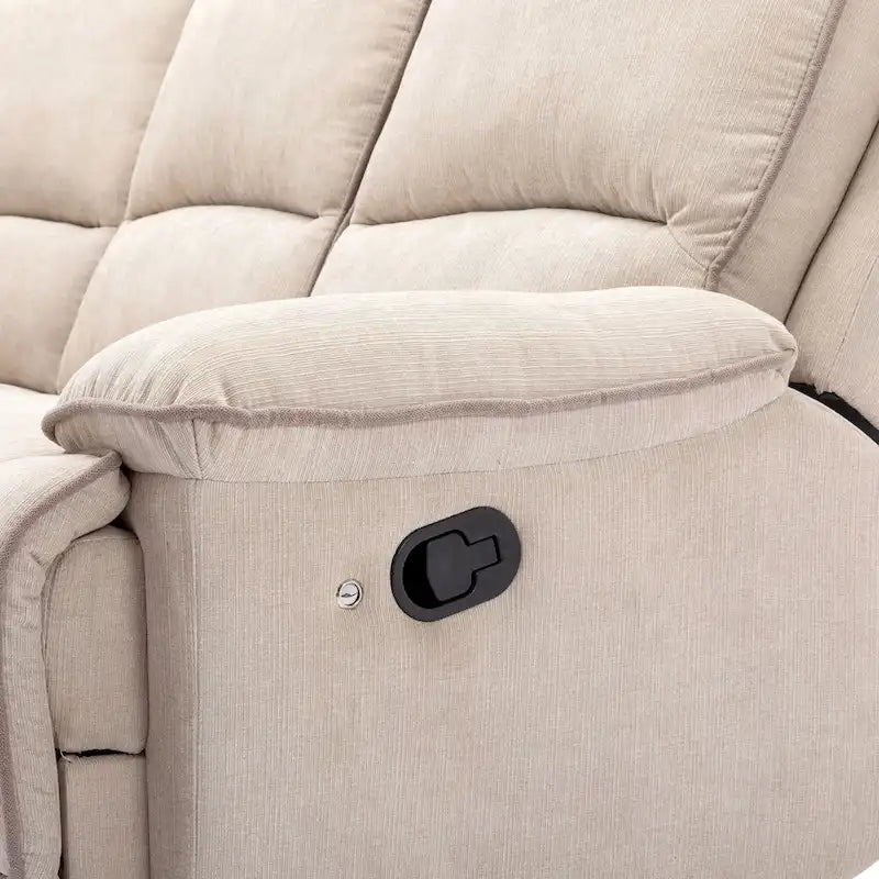 Ensemble de mobilier de salon inclinable manuel moderne 94,8 avec ports USB, rangement caché, bande lumineuse LED et 2 porte-gobelets, crème