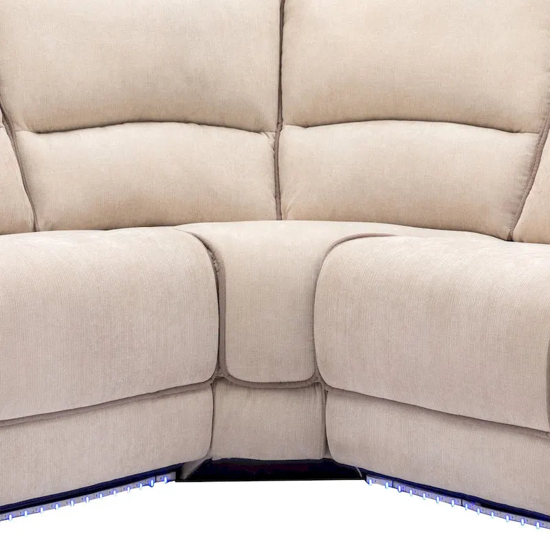 Ensemble de mobilier de salon inclinable manuel moderne 94,8 avec ports USB, rangement caché, bande lumineuse LED et 2 porte-gobelets, crème