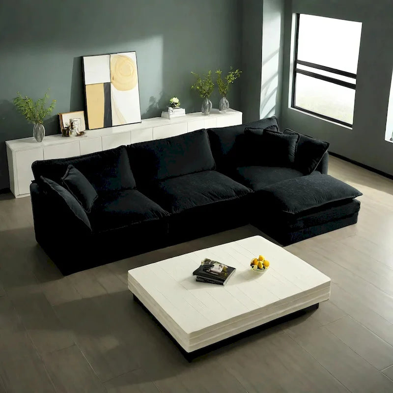 Canapé sectionnel d'angle 4 pièces modulaire en chenille avec pouf
