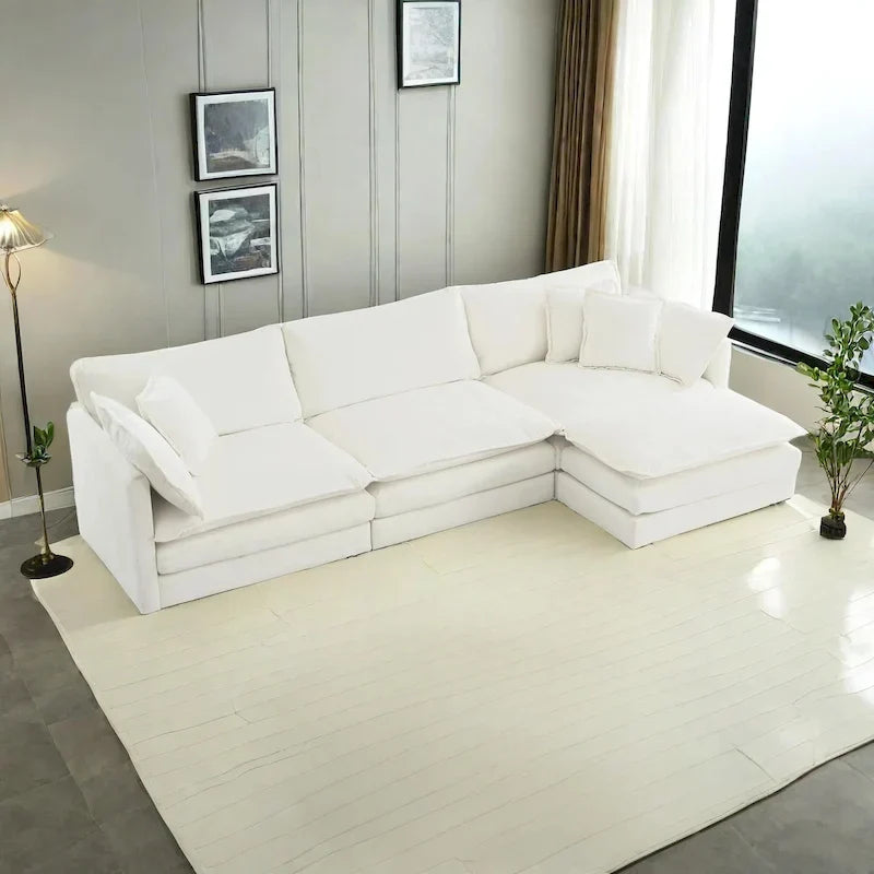 Canapé sectionnel d'angle 4 pièces modulaire en chenille avec pouf