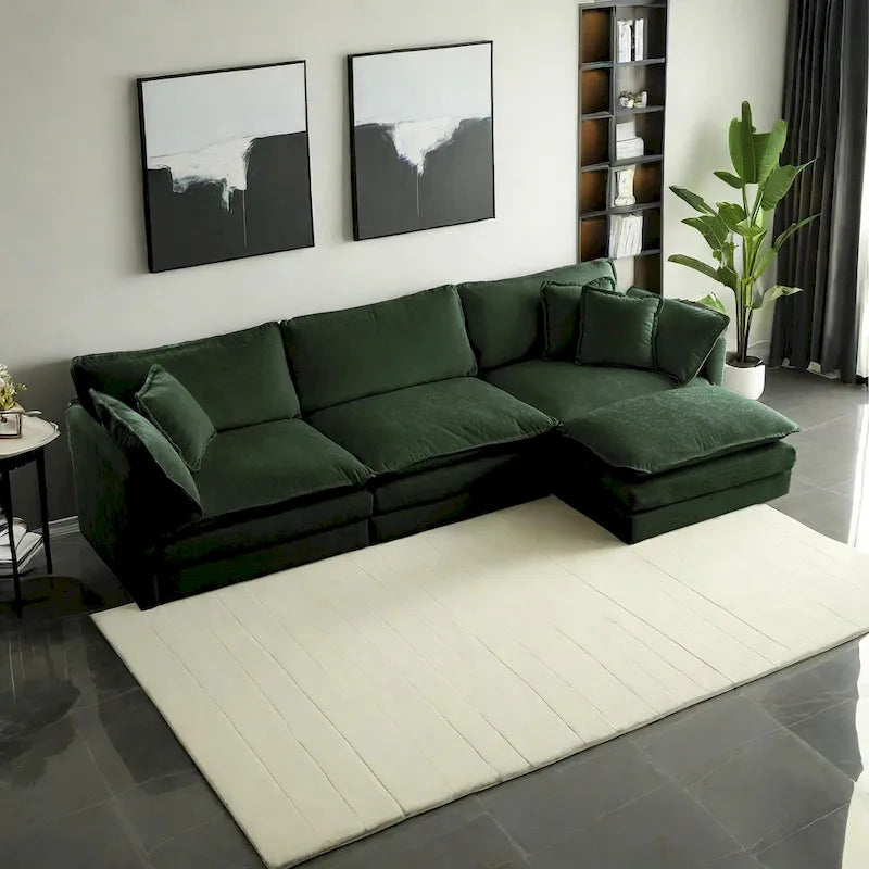 4-Piece Modular Chenille Upholstered L-Shaped Sectional Sofa with Ottoman
