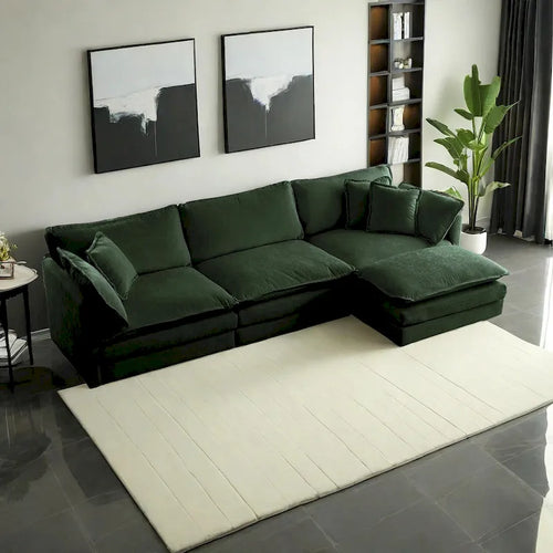 4-Piece Modular Chenille Upholstered L-Shaped Sectional Sofa with Ottoman