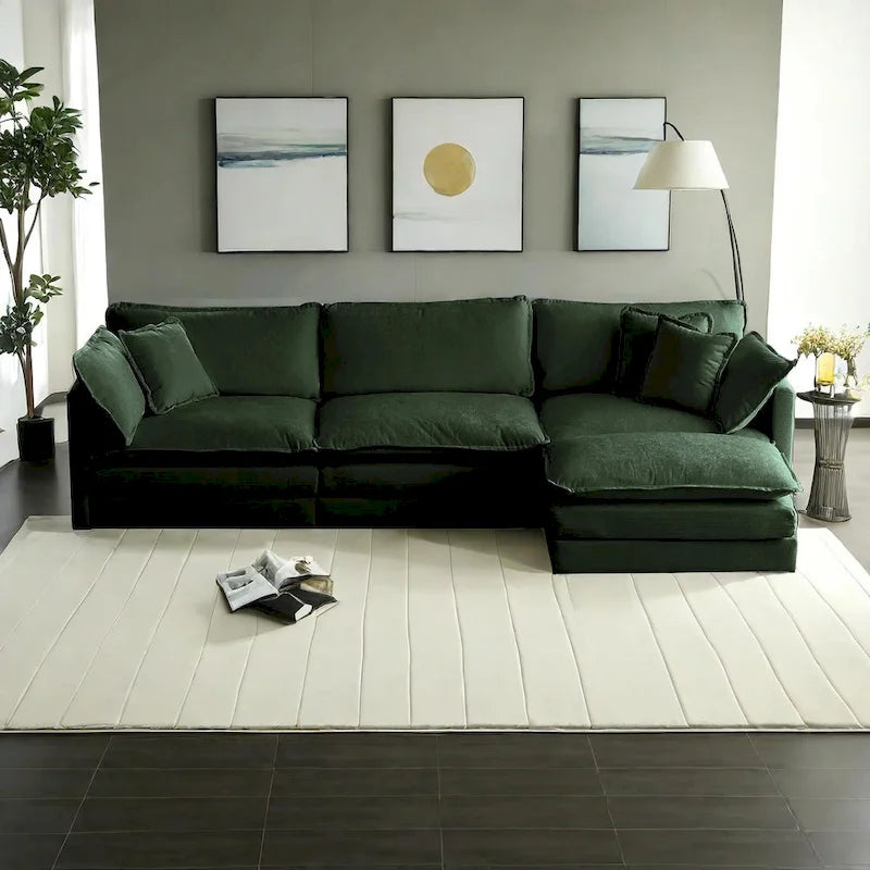 Canapé sectionnel d'angle 4 pièces modulaire en chenille avec pouf