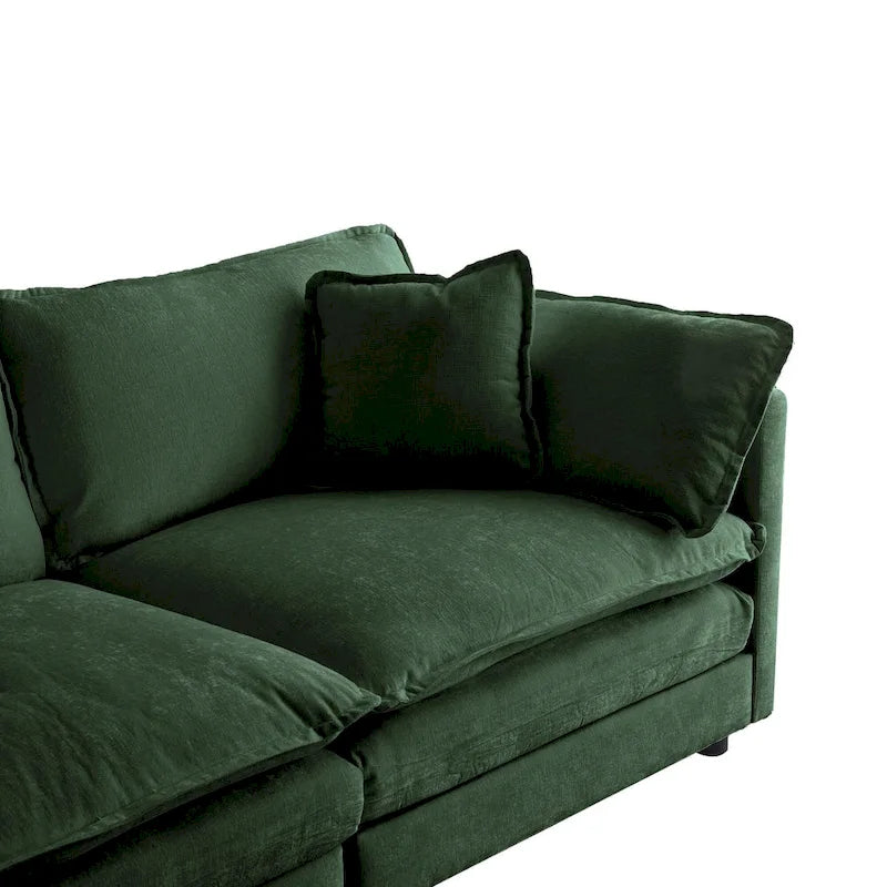 Canapé sectionnel d'angle 4 pièces modulaire en chenille avec pouf