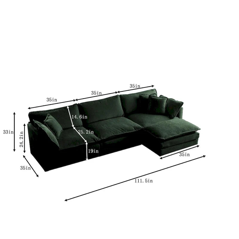 Canapé sectionnel d'angle 4 pièces modulaire en chenille avec pouf