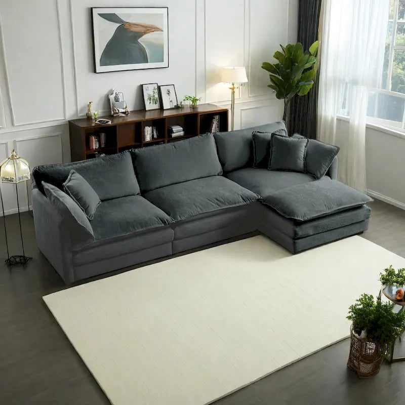 Canapé sectionnel d'angle 4 pièces modulaire en chenille avec pouf