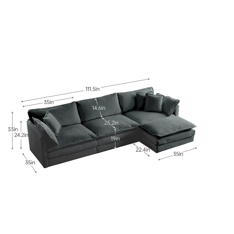 Canapé sectionnel d'angle 4 pièces modulaire en chenille avec pouf