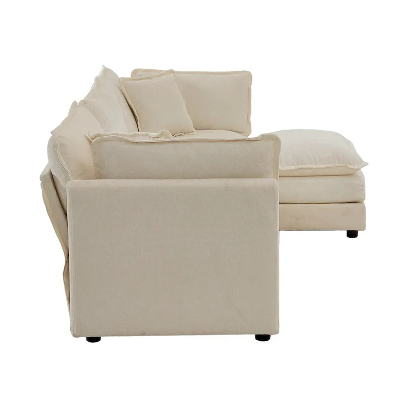 Canapé sectionnel d'angle 4 pièces modulaire en chenille avec pouf