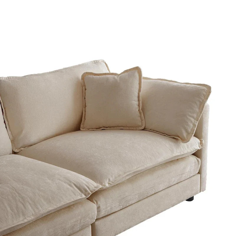 Canapé sectionnel d'angle 4 pièces modulaire en chenille avec pouf