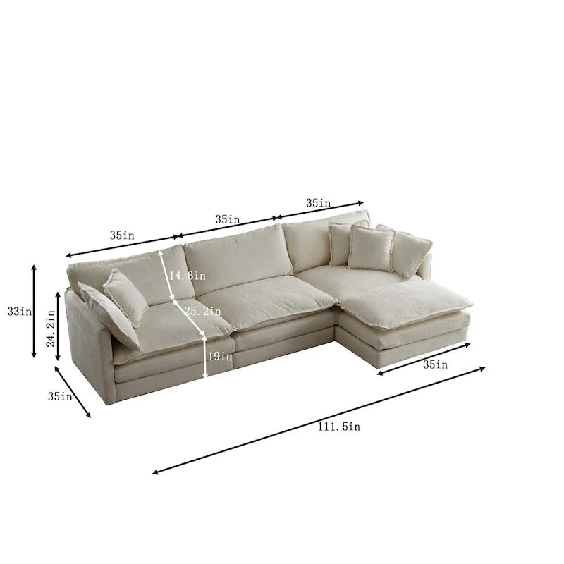 Canapé sectionnel d'angle 4 pièces modulaire en chenille avec pouf