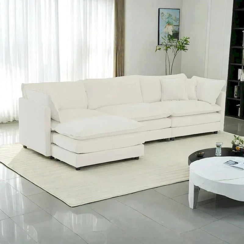 Canapé sectionnel d'angle 4 pièces modulaire en chenille avec pouf