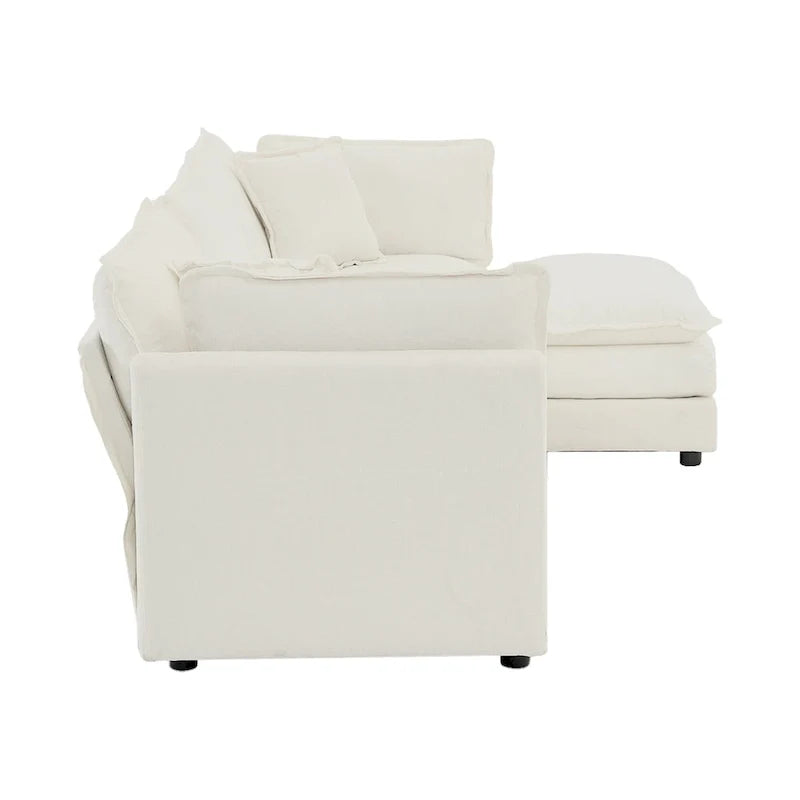 Canapé sectionnel d'angle 4 pièces modulaire en chenille avec pouf