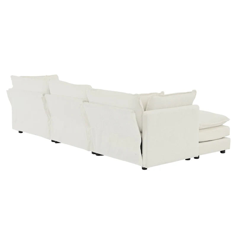 Canapé sectionnel d'angle 4 pièces modulaire en chenille avec pouf