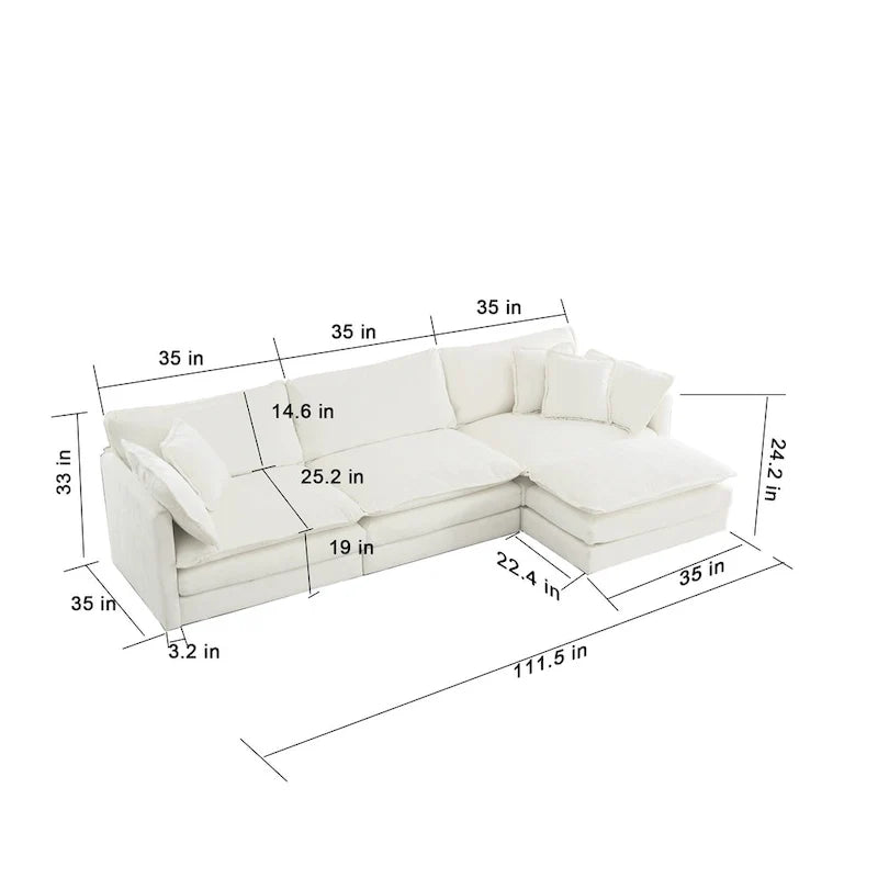 Canapé sectionnel d'angle 4 pièces modulaire en chenille avec pouf