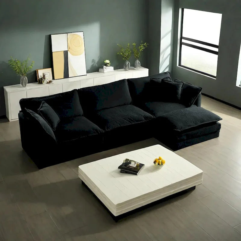 Canapé sectionnel d'angle 4 pièces modulaire en chenille avec pouf