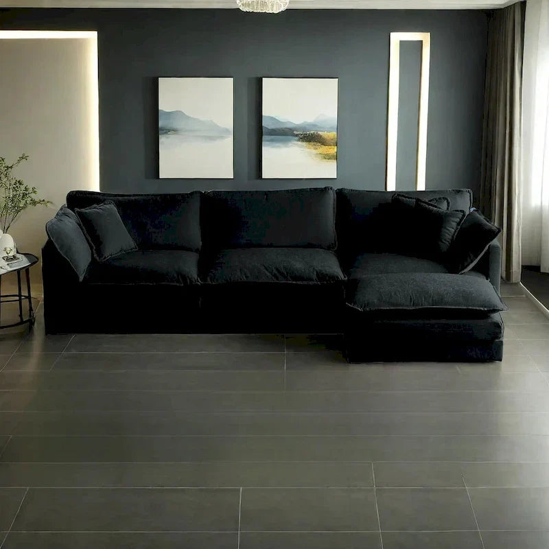 Canapé sectionnel d'angle 4 pièces modulaire en chenille avec pouf