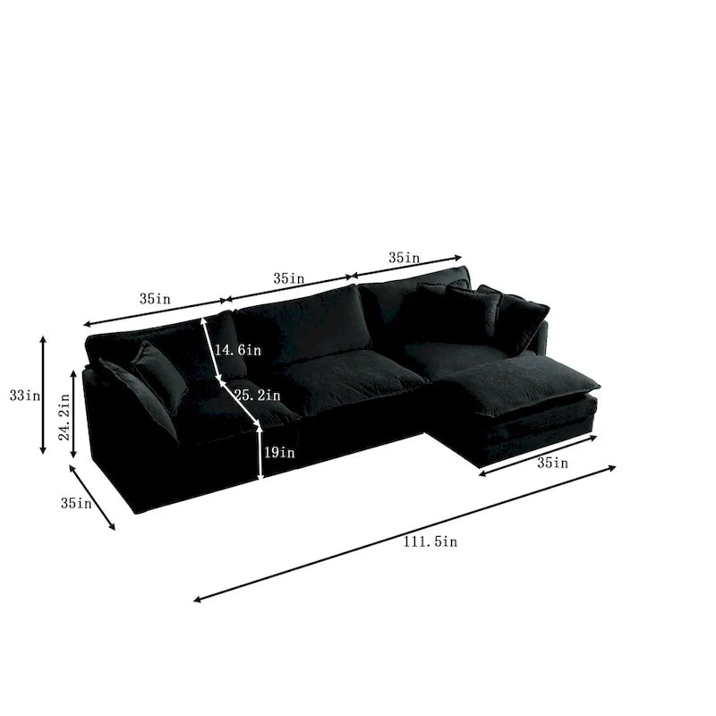 Canapé sectionnel d'angle 4 pièces modulaire en chenille avec pouf