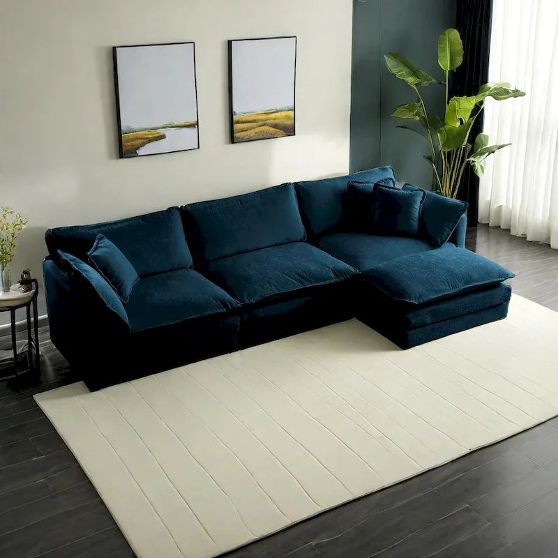 Canapé sectionnel d'angle 4 pièces modulaire en chenille avec pouf