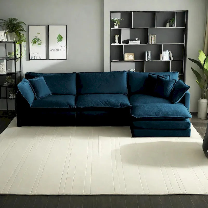 Canapé sectionnel d'angle 4 pièces modulaire en chenille avec pouf