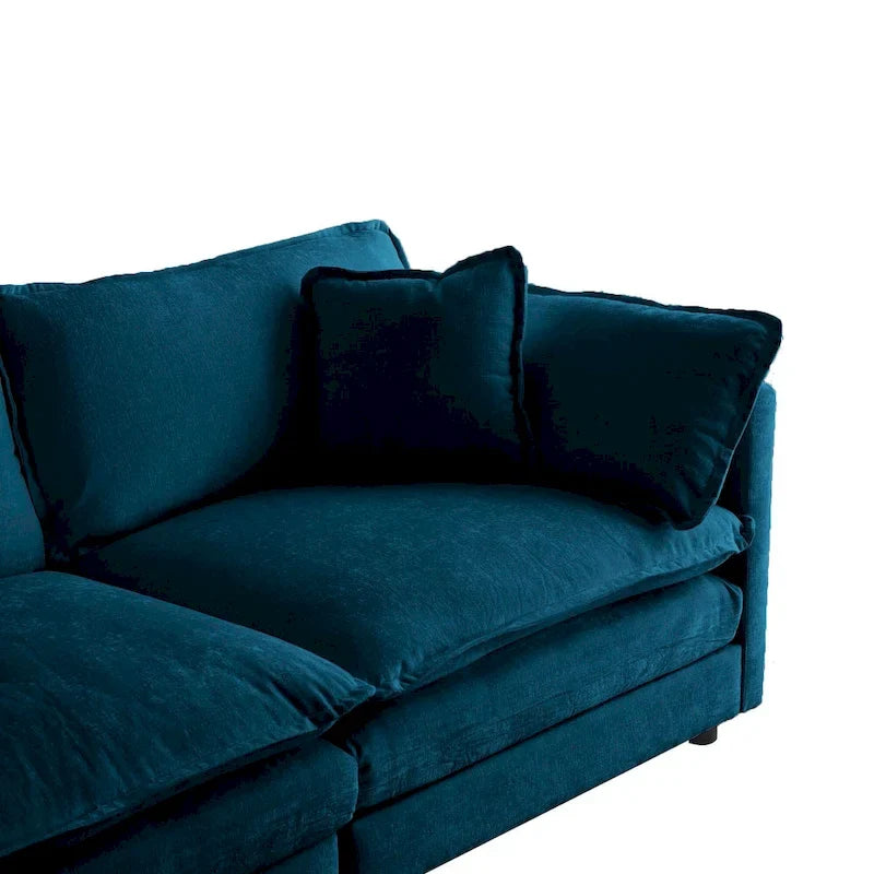 Canapé sectionnel d'angle 4 pièces modulaire en chenille avec pouf