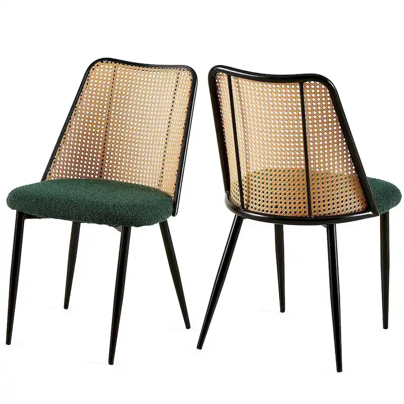 Dining Chairs Set of 2,Boucle Chairs with Natural Cane Back