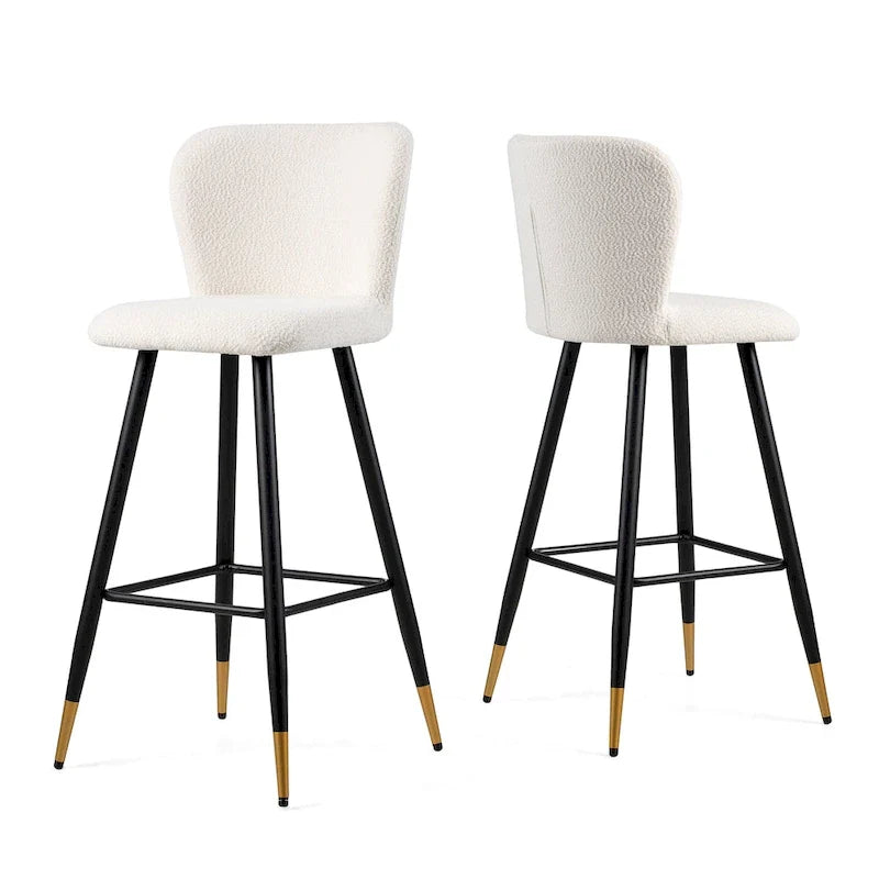 Tabouret de bar moderne Roomfitters 30, assise blanche avec pieds en métal noir et extrémités dorées, chaise de bar contemporaine, blanche