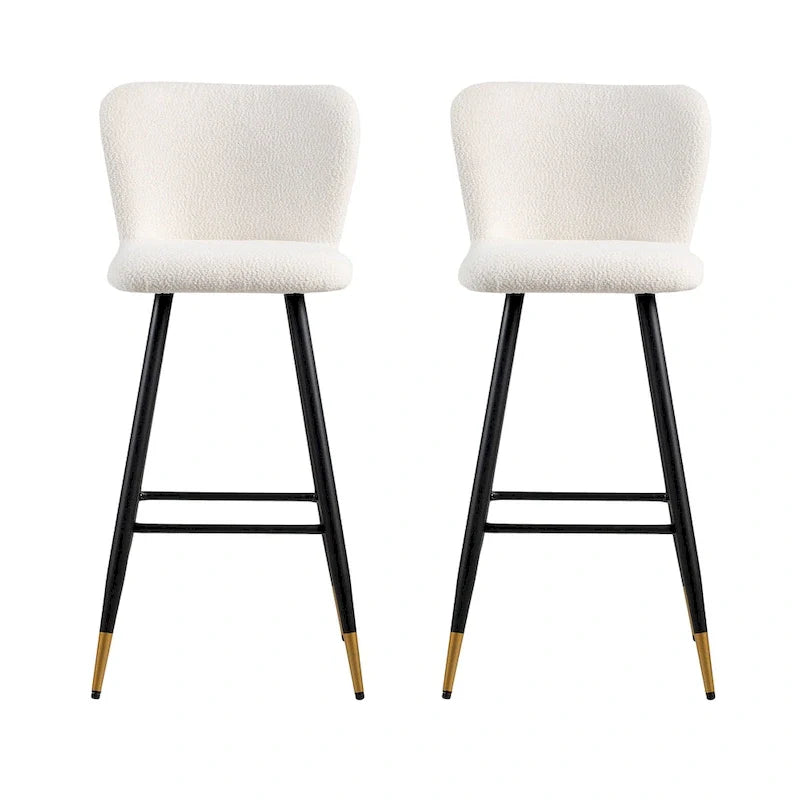 Tabouret de bar moderne Roomfitters 30, assise blanche avec pieds en métal noir et extrémités dorées, chaise de bar contemporaine, blanche