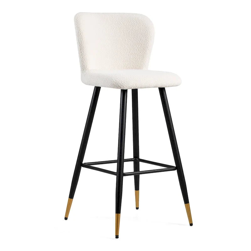 Tabouret de bar moderne Roomfitters 30, assise blanche avec pieds en métal noir et extrémités dorées, chaise de bar contemporaine, blanche