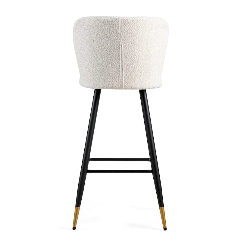 Tabouret de bar moderne Roomfitters 30, assise blanche avec pieds en métal noir et extrémités dorées, chaise de bar contemporaine, blanche