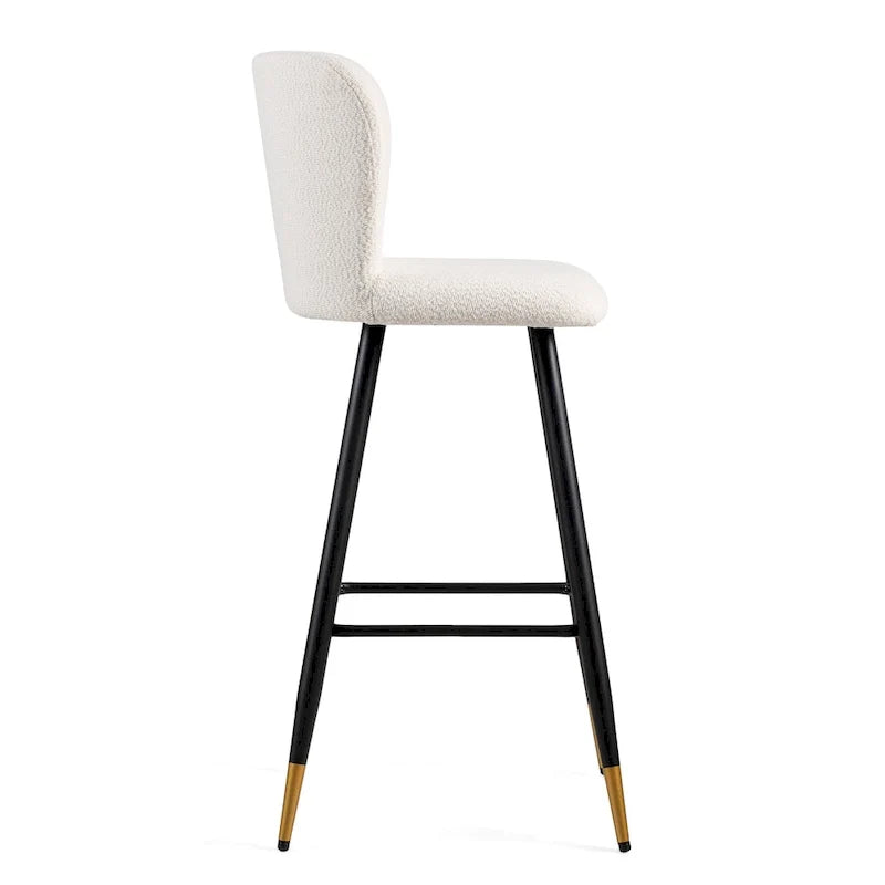 Tabouret de bar moderne Roomfitters 30, assise blanche avec pieds en métal noir et extrémités dorées, chaise de bar contemporaine, blanche
