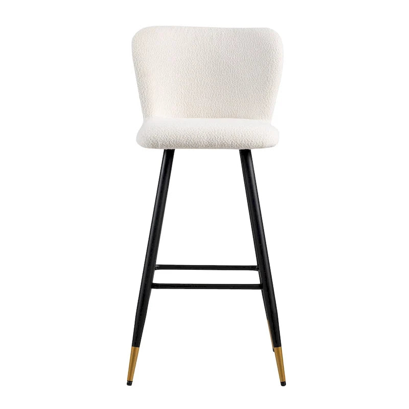 Tabouret de bar moderne Roomfitters 30, assise blanche avec pieds en métal noir et extrémités dorées, chaise de bar contemporaine, blanche