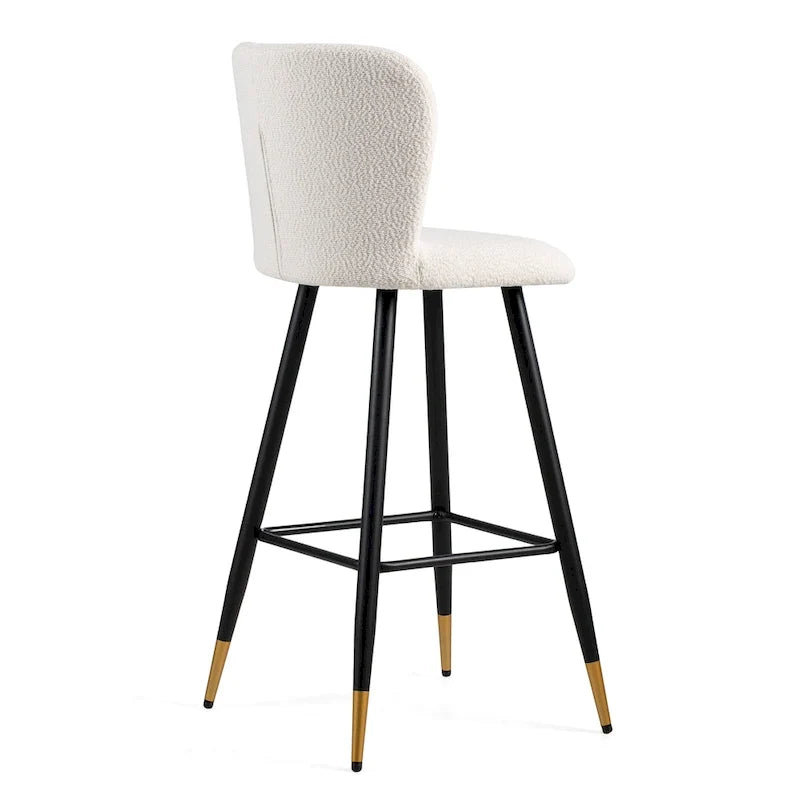 Tabouret de bar moderne Roomfitters 30, assise blanche avec pieds en métal noir et extrémités dorées, chaise de bar contemporaine, blanche