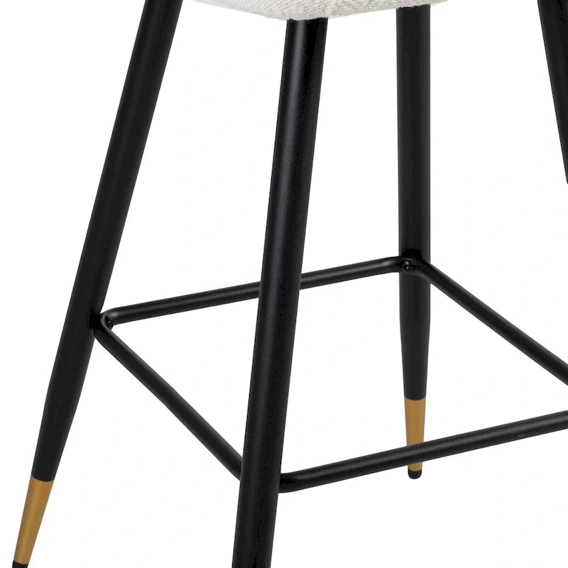Tabouret de bar moderne Roomfitters 30, assise blanche avec pieds en métal noir et extrémités dorées, chaise de bar contemporaine, blanche