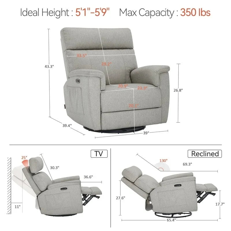 Fauteuil de maternité inclinable pivotant et coulissant électrique, tissu rembourré, gris brume, bleu, beige