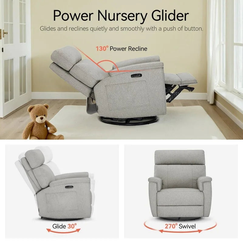 Fauteuil de maternité inclinable pivotant et coulissant électrique, tissu rembourré, gris brume, bleu, beige
