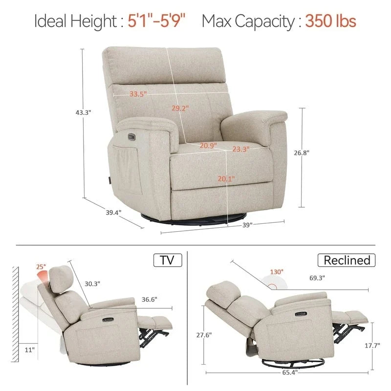 Fauteuil de maternité inclinable pivotant et coulissant électrique, tissu rembourré, gris brume, bleu, beige