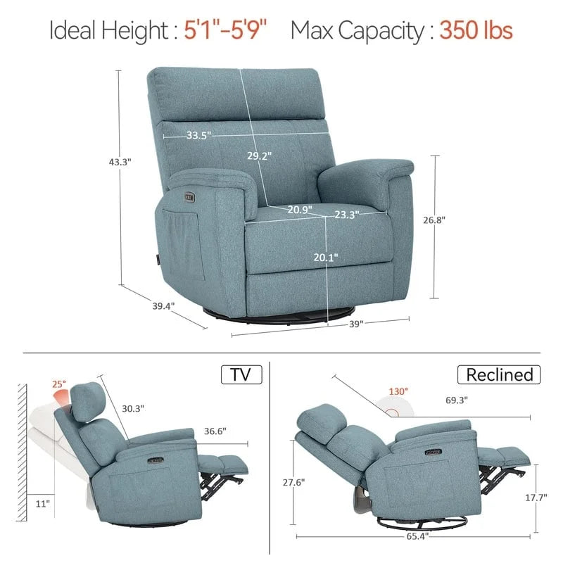 Fauteuil de maternité inclinable pivotant et coulissant électrique, tissu rembourré, gris brume, bleu, beige